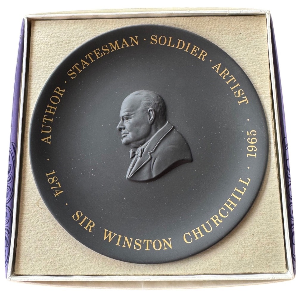 Wedgwood Black Basalt Sir Winston Churchill Centenary Commemorative Plate Boxed
